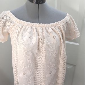Miami Creamy Lacy Elastic Shoulder Top.  Size  S